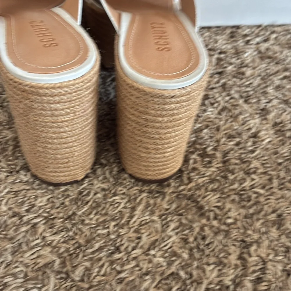 NWT SCHUTZ leather heeled espadrille platform ivory 8 - Picture 4 of 5